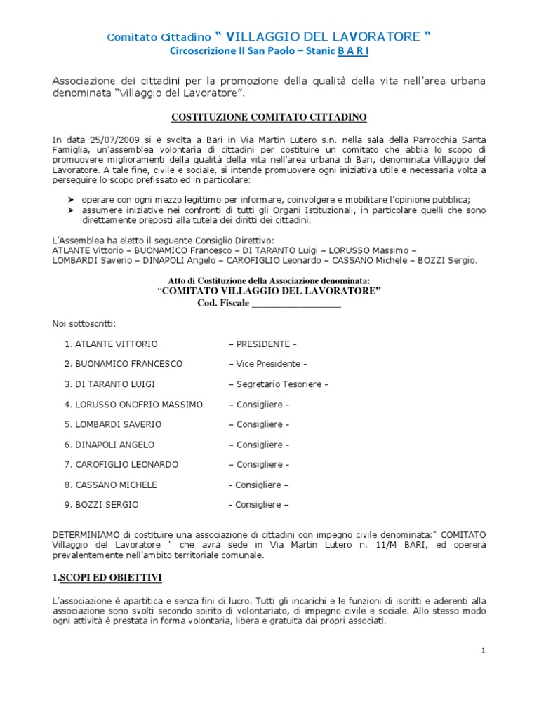 Atto Costitutivo e Statuto