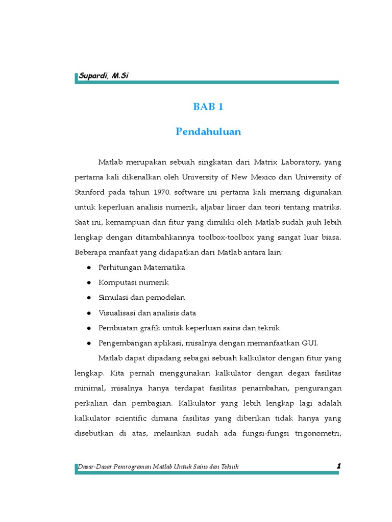 Belajar Komputasi Dengan Matlab | PDF | Metode & Bahan Ajar | Komputer