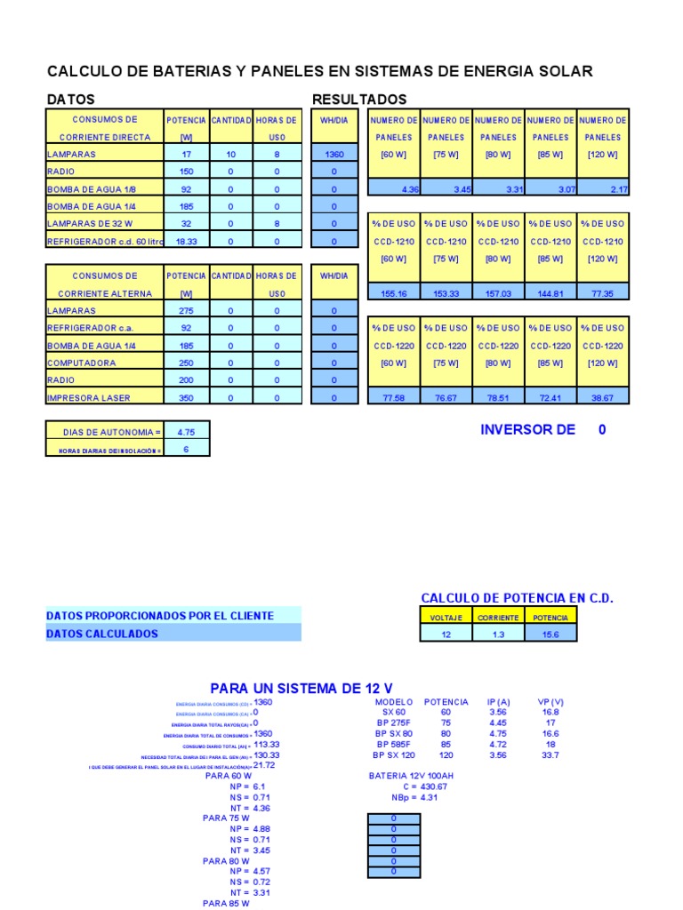 Calculo de Baterias y Paneles Energia Solar PDF