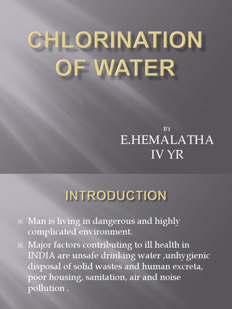 Chlorination of Water Chlorine Water Purification