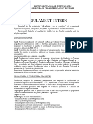 Regulament Intern Gradinita PP Rovinari | PDF