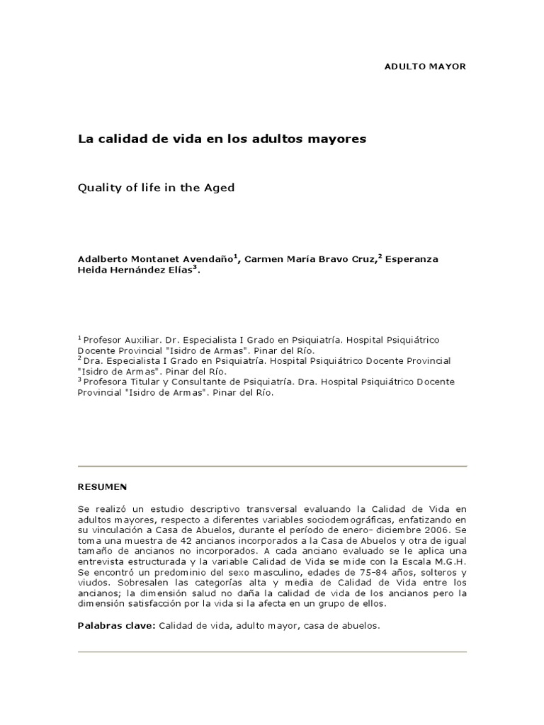 2do. - La Calidad de Vida en Los Adultos Mayores | PDF