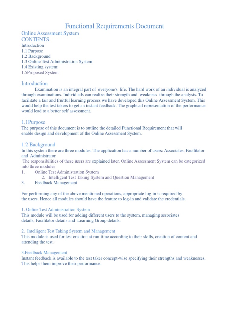 Online Assessment System Requirements | PDF | Facilitator | Educational ...