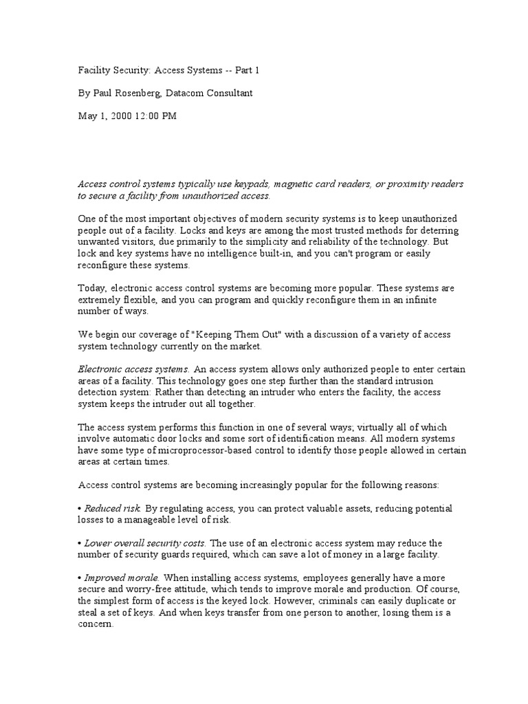 Access Control Systems Typically Use Keypads, Card Readers, or