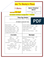 Breakfast Menu: Welcome To Becky's Place