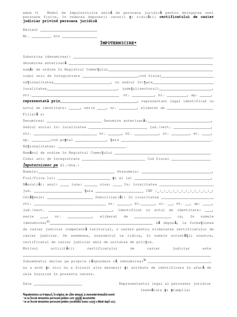 Anexa 39 Imputernicire Persoana Juridica