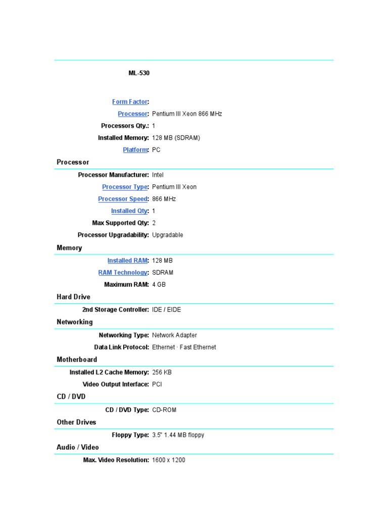 Compaq ProLiant ML530 Server Specs | PDF | Physical Layer Protocols ...