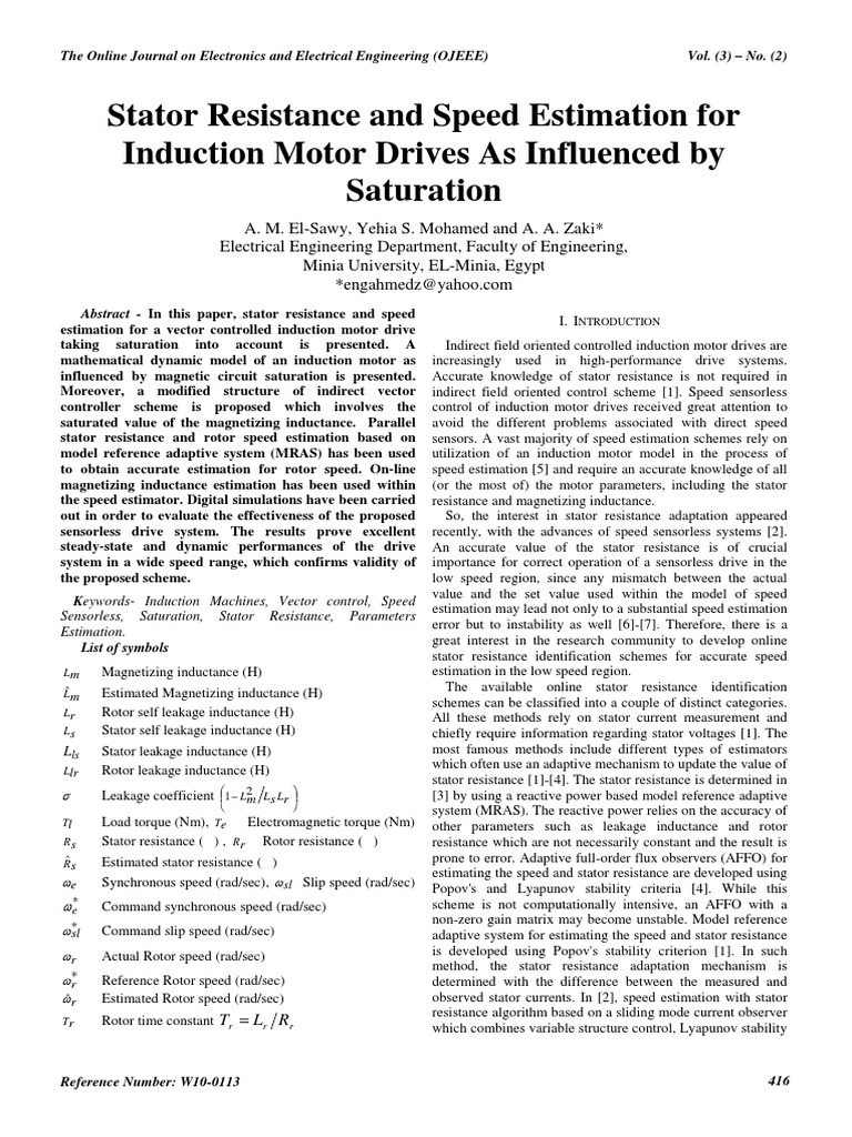 Stator Resistance and Speed Estimation For Induction Motor Drives As
