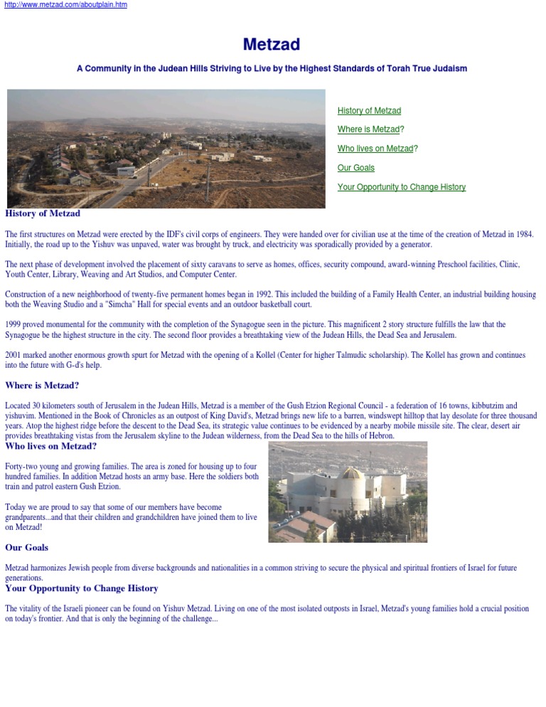 Metzad: A Torah Community in Judea | PDF | Jews And Judaism | Israel