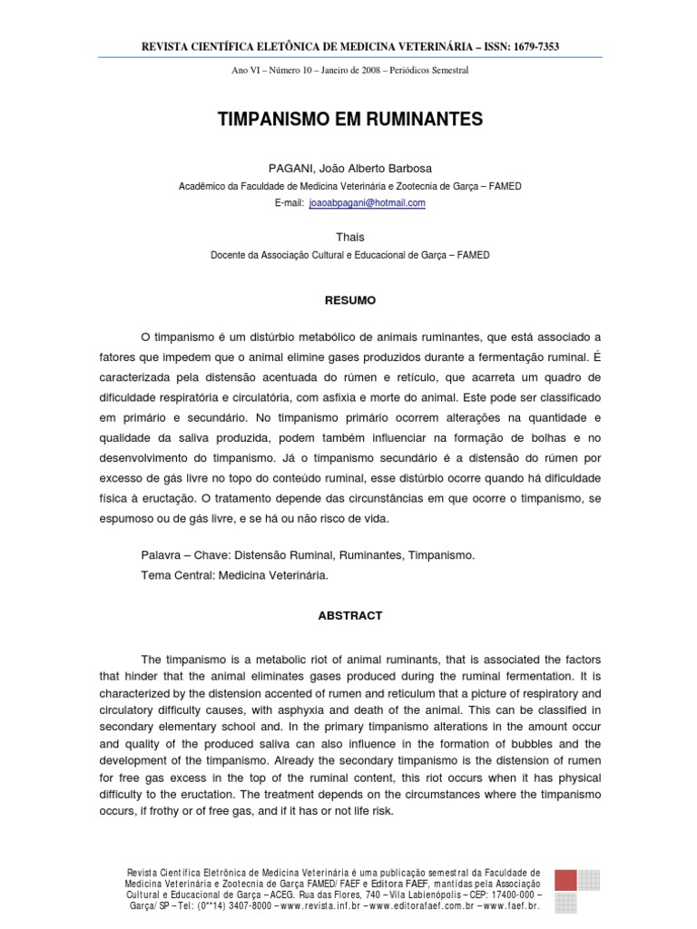 Timpanismo em RuminAntes PDF Saliva Medicina Veterinária