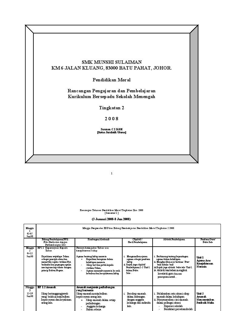 Rancangan Tahunan Pendidikan Moral Tingkatan 2 2008 Pdf