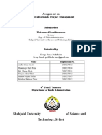 Assignment On An Introduction To Project Management: Shahjalal University of Science and Technology, Sylhet