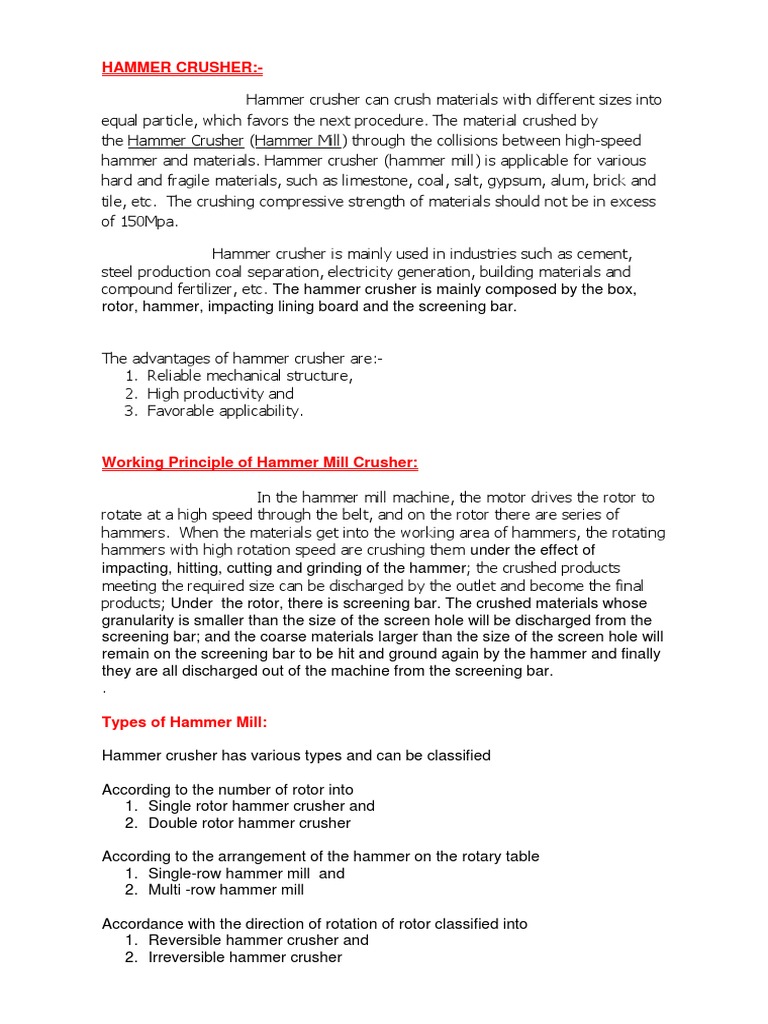 Hammer Crusher PDF Mill (Grinding) Industrial Processes