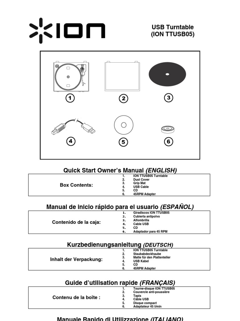 USB Turntable (Ion Ttusb05) Box Contents PDF Phonograph Digital