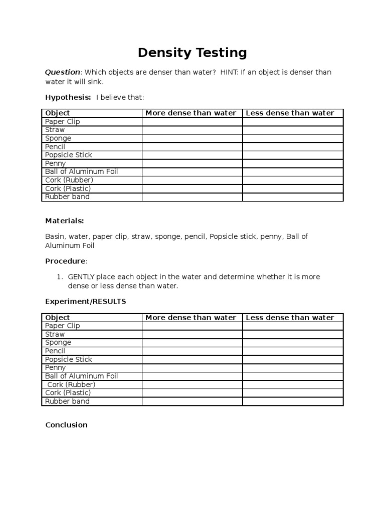 Density Testing of Common Objects | PDF