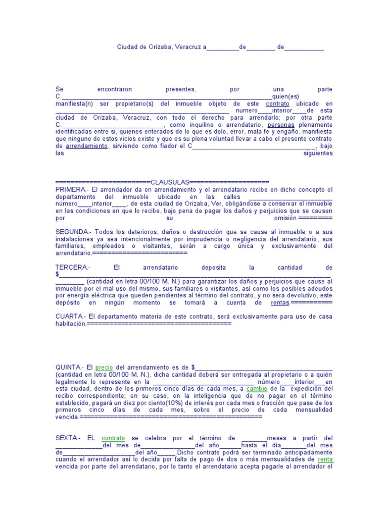 Contrato de Arrendamiento Alquiler Información del