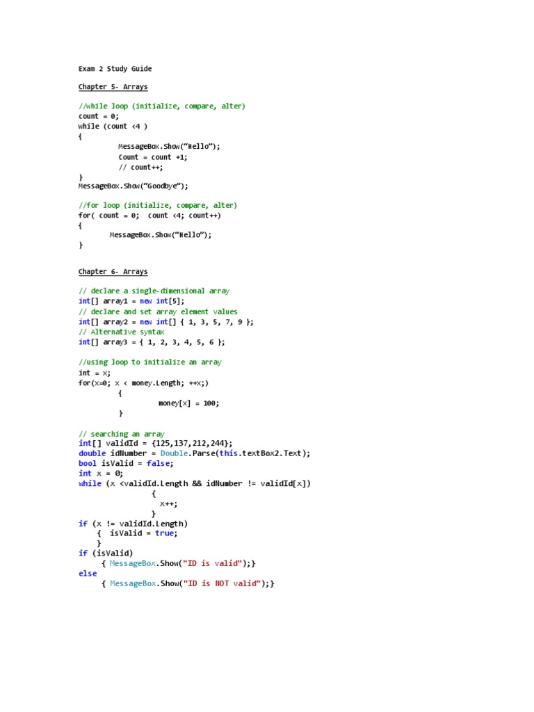 while Loop (Initialize, Compare, Alter) : Exam 2 Study Guide Chapter 5 ...