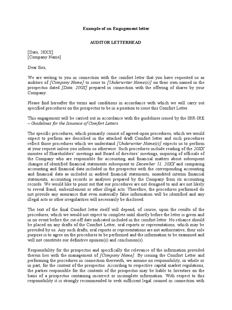 Engagement Letter for Comfort Letter | PDF | Prospectus (Finance ...
