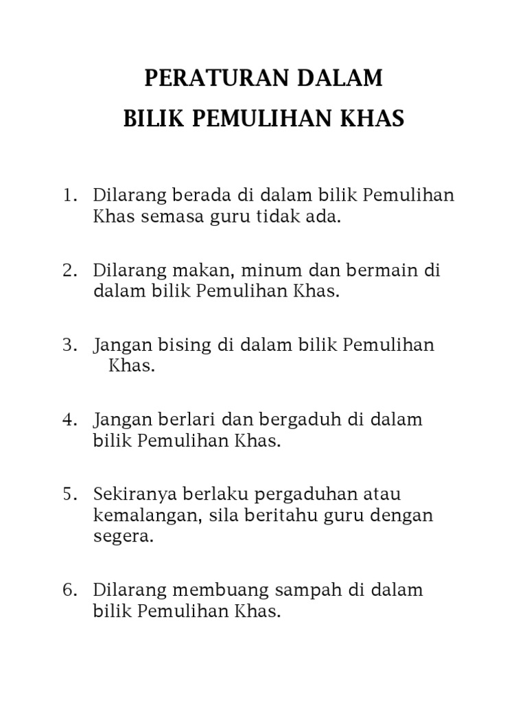 Peraturan Di Kelas Pemulihan Pdf