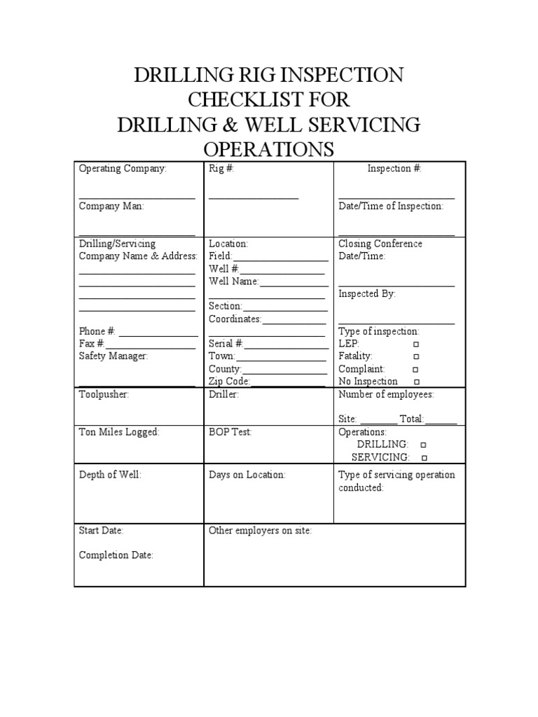 Drilling Rig Checklist | PDF | Personal Protective Equipment | Equipment