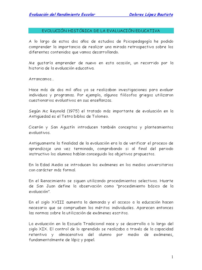 Evolución Histórica de la Evaluación Educativa | PDF | Evaluación ...