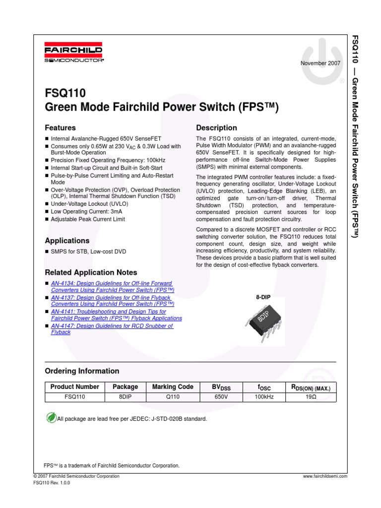 FSQ110 Green Mode Fairchild Power Switch (FPS™) : Features Description ...