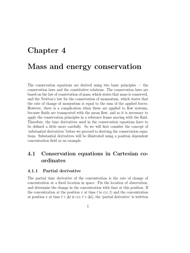 Mass and Energy Conservation | PDF | Divergence | Gradient