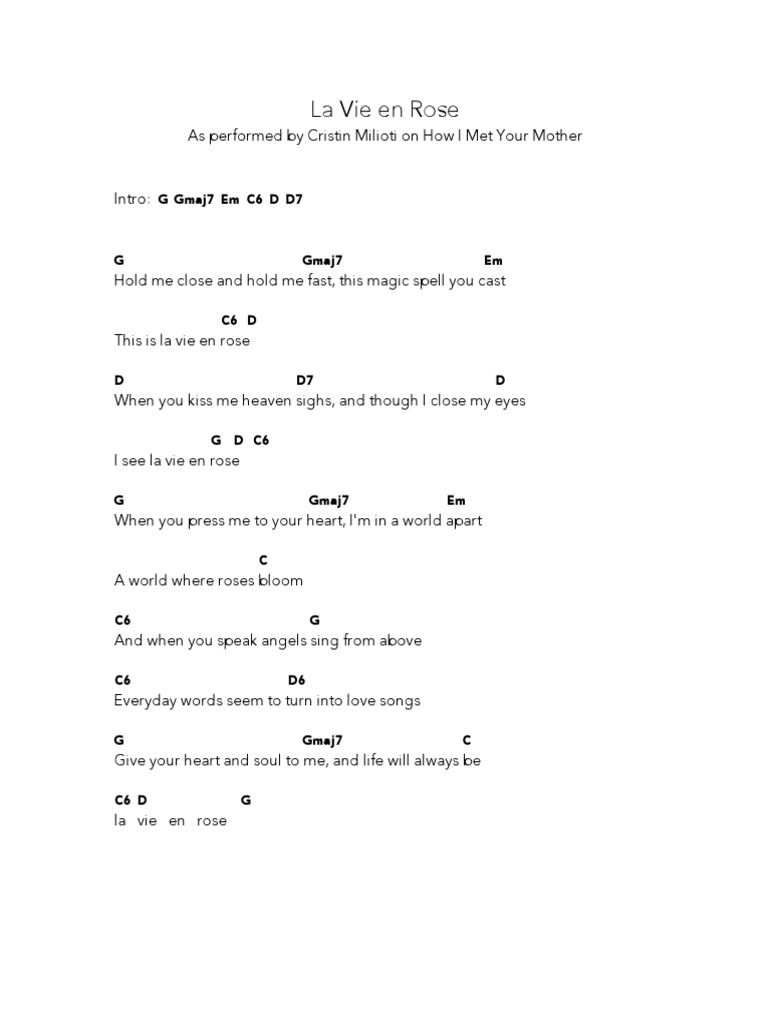 Fastest La Vie En Rose Ukulele Chords Pdf