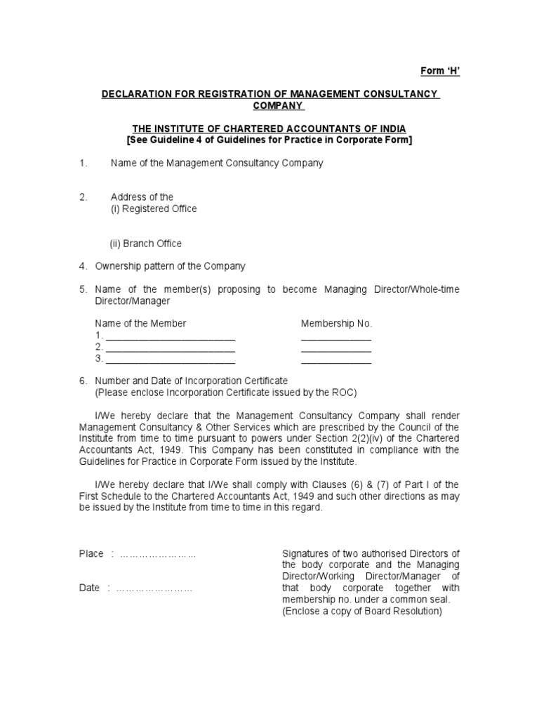 Management Consultancy Company Registration Form | PDF | Finance ...