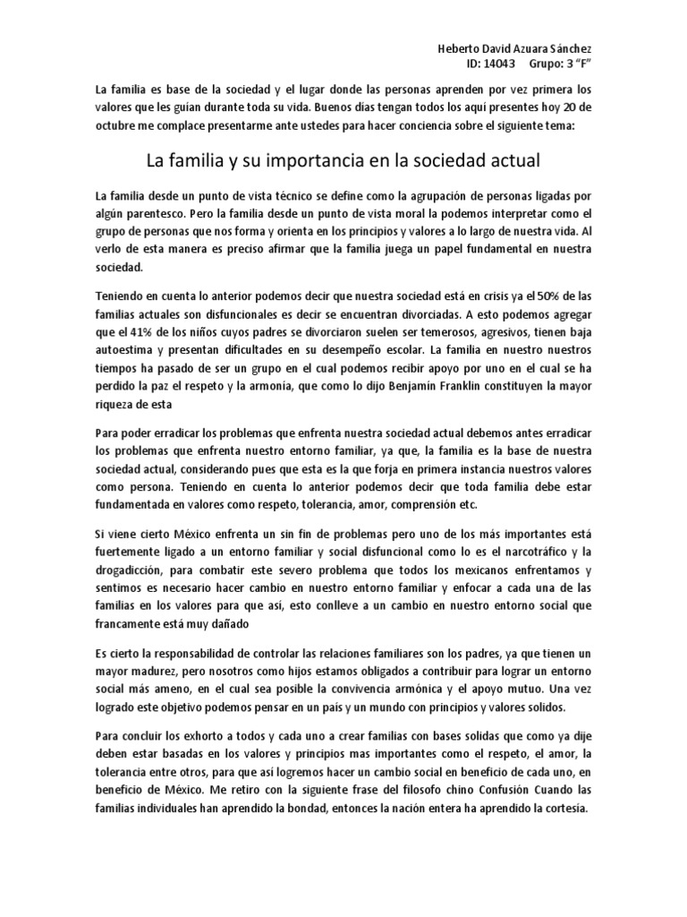 La familia: base de la sociedad actual | PDF | Tolerancia | Familia