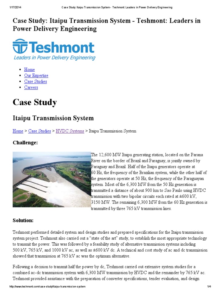 Case Study Itaipu Transmission System Teshmont Leaders in Power