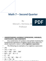 Math 7 - Second Quarter: By: Manuel L. Hermosa, Edd Professor