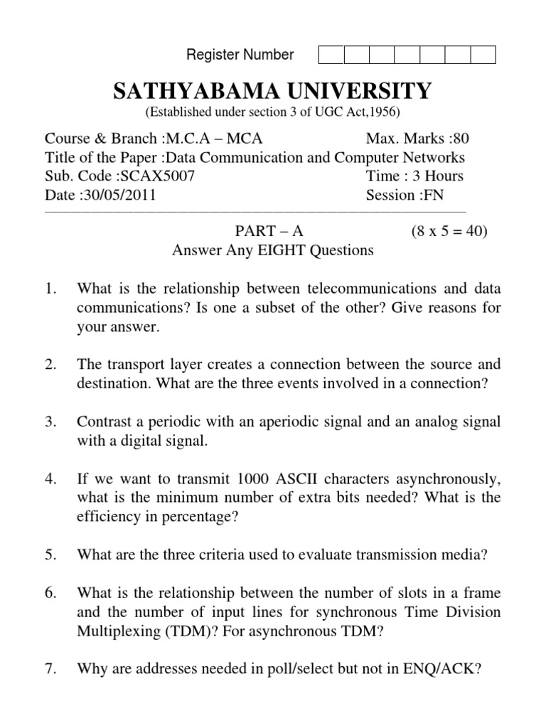 Data Communication Exam Paper 2011 | PDF