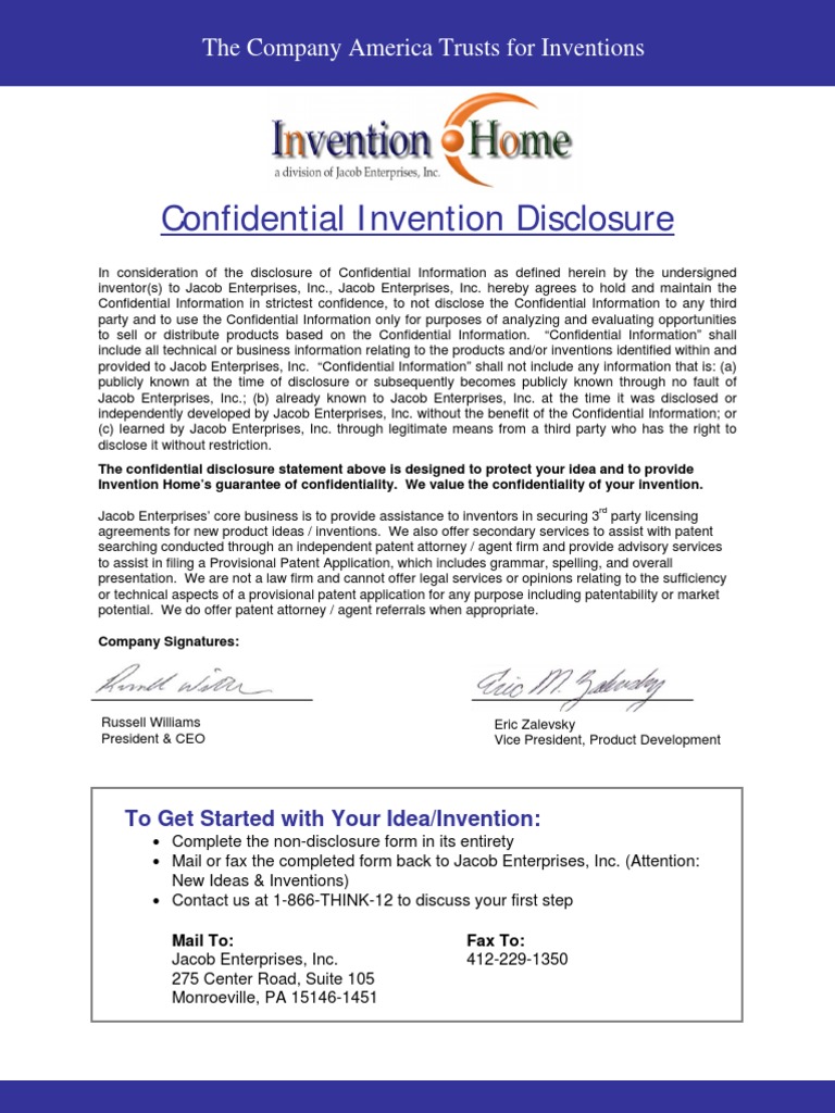 Confidential Invention Disclosure: The Company America Trusts For ...