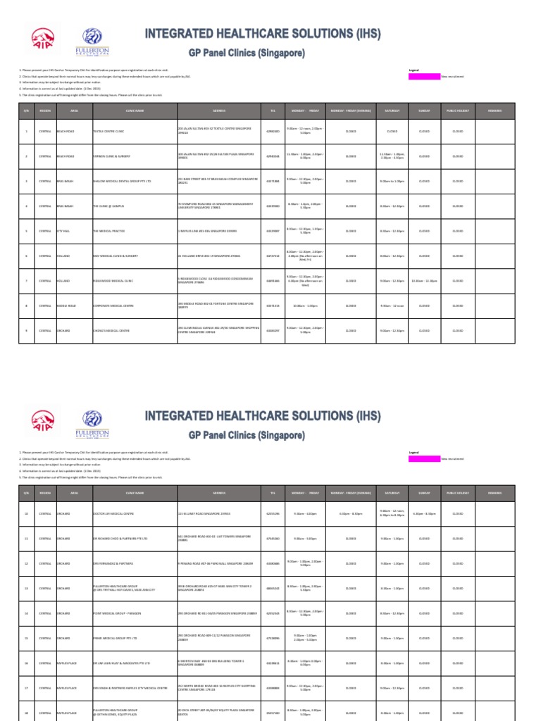 AIA IHS Clinics With TCM - Generic (120613) | PDF | Singapore | World  Politics