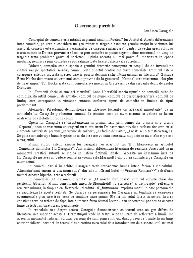 o Scrisoare Pierduta de Ion Luca Caragiale