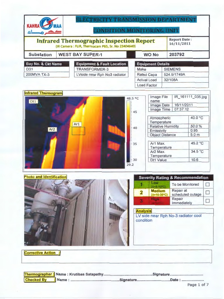 Transformer Thermal Inspection Report | PDF | Technology & Engineering