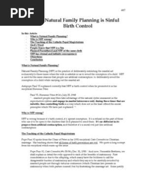 Natural Family Planning is Sinful Birth Control