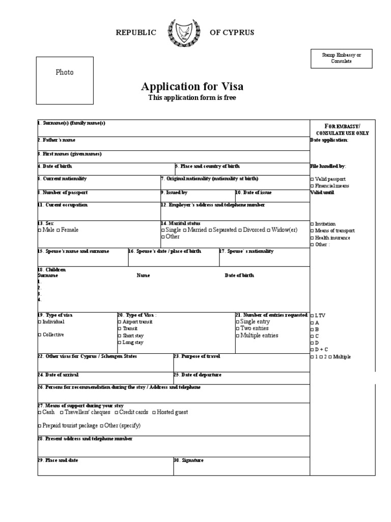 Application For Cyprus Visa (Malaysia Cyprus Embassy) | PDF