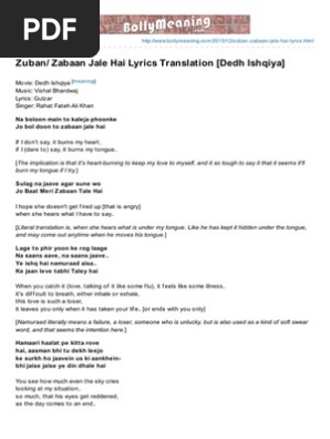 Bollymeaning Com Zuban Zabaan Jale Hai Lyrics Translation Dedh Ishqiya scribd