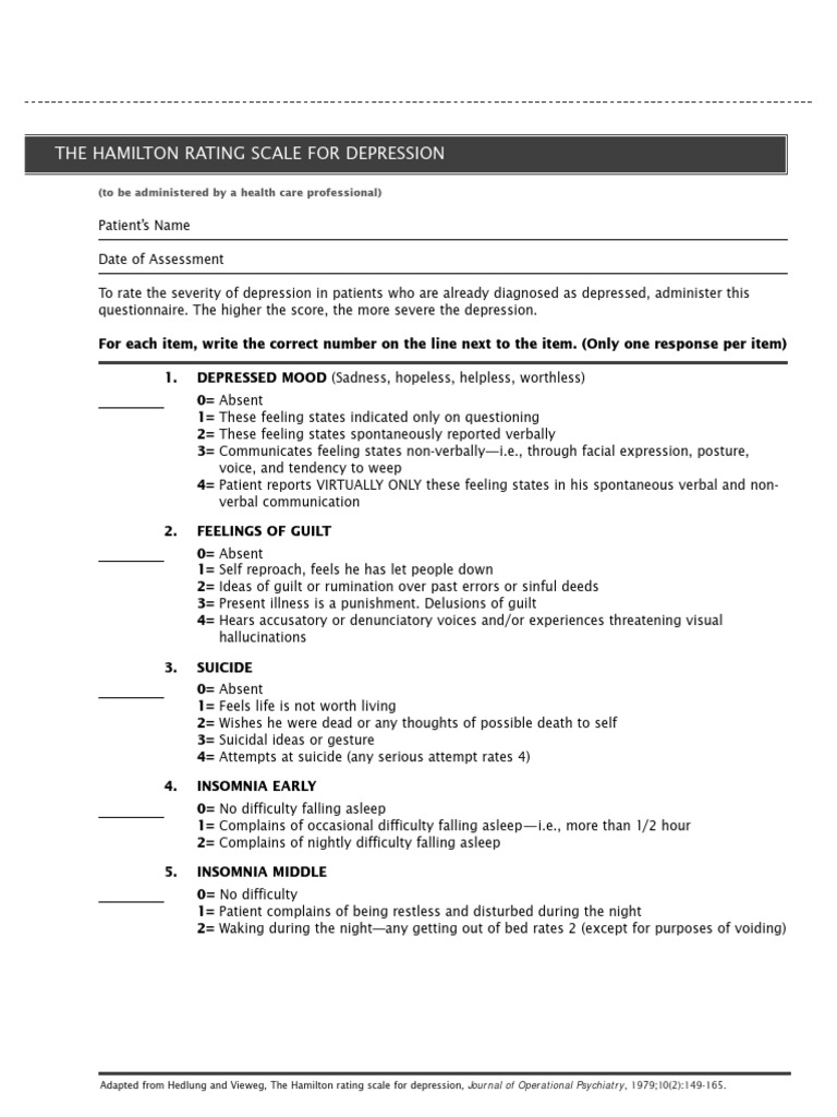 Salud Mental The Hamilton Rating Scale For Depression PDF Major
