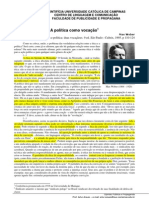 Excertos de A politica como vocacao, de Max Weber