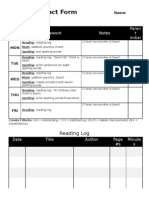 Parent Contact Form: Homework Notes Paren T Initial