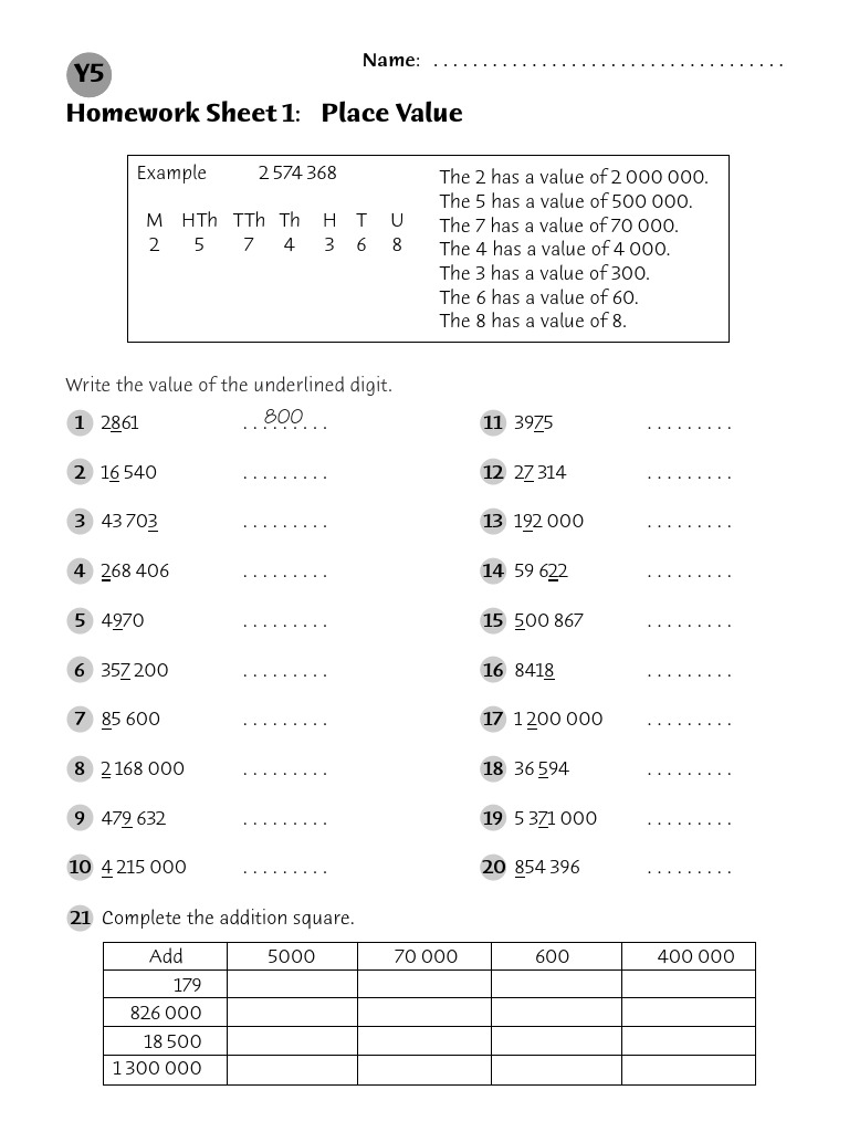 place value homework y5