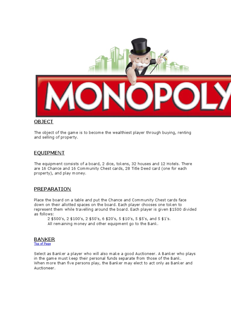 Monopoly Instructions PDF Mortgage Loan Mortgage Law