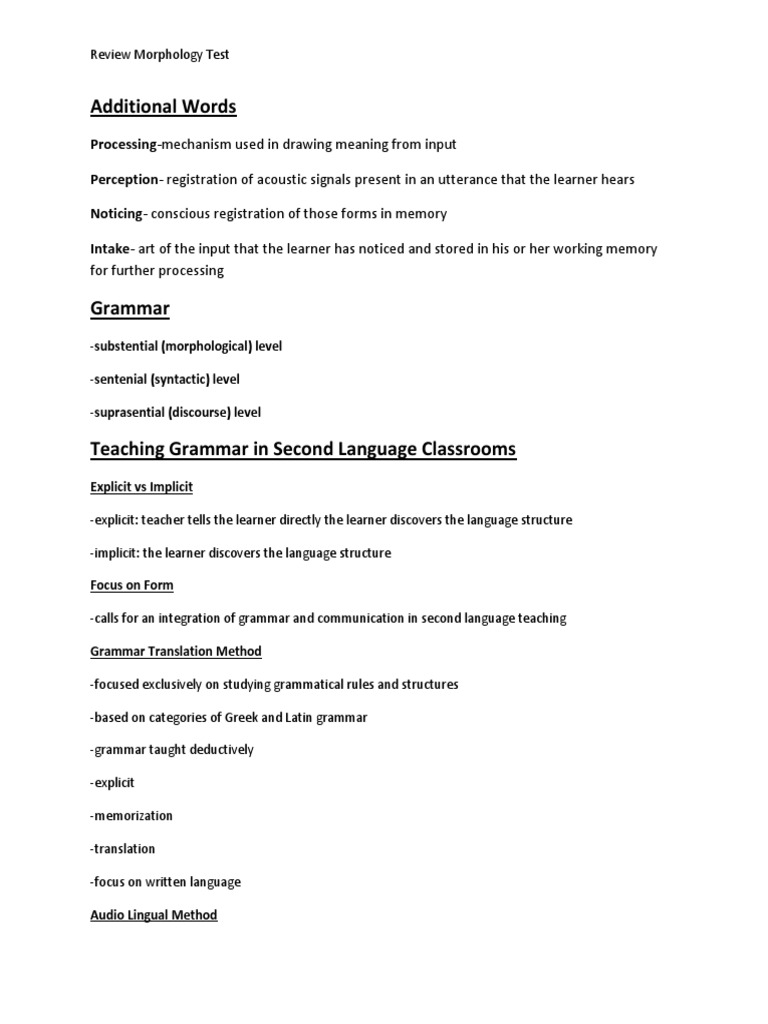 Review of Morphology and Grammar Teaching | PDF | Adverb | Part Of Speech