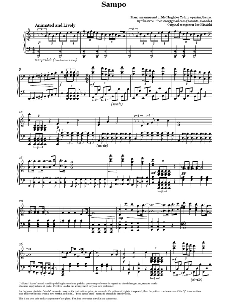 Totoro Sampo Theowne Pdf Classical Music Musical Notation