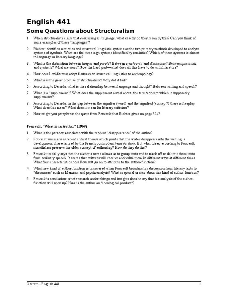 Structuralism: Key Concepts and Questions | PDF | Literary Criticism ...