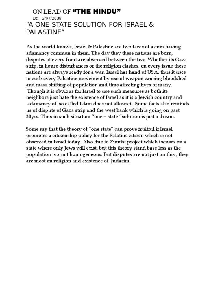 One-State Solution for Israel-Palestine | PDF