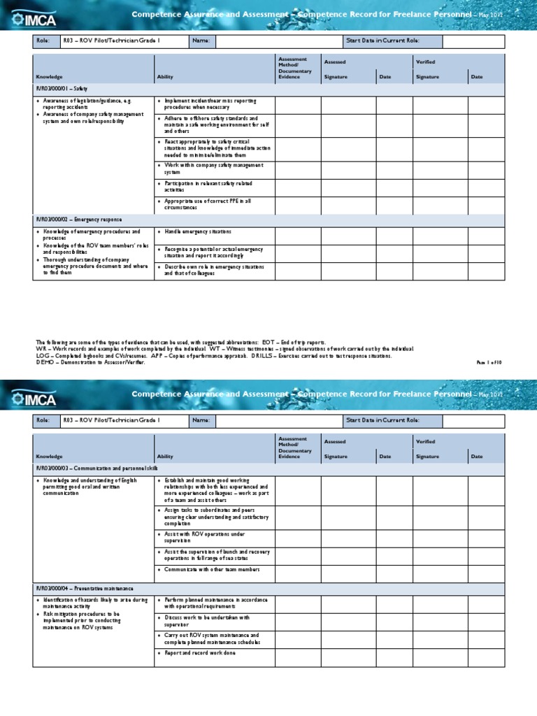 ROV Pilot/Technician Competence Record | PDF | Competence (Human ...